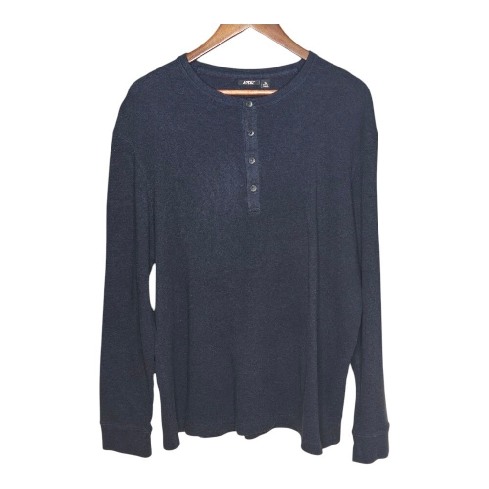 Apt. 9 Henley Shirt‎ Long Sleeve Casual Cotton Top Blue Mens XL